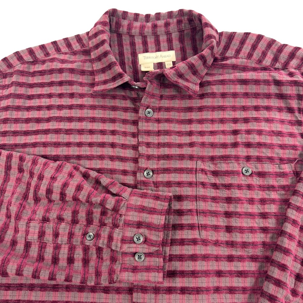 Territory Ahead Shirt Mens 2XL Red Stripe Long Sleeve Cotton Button Up Textured